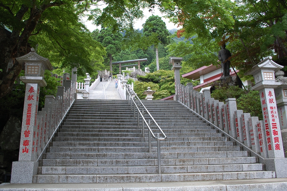境内に入るや、目の前にあらわれる阿夫利神社までの石段。気が遠くなるような石段の数…
